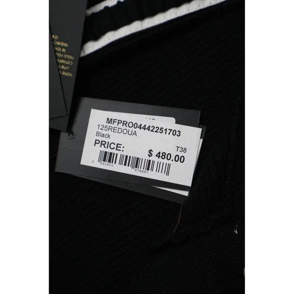 Maje Knit Midi Dress Contrast Trim Pleated Skirt Black White Office Classic $480 - Picture 12 of 15